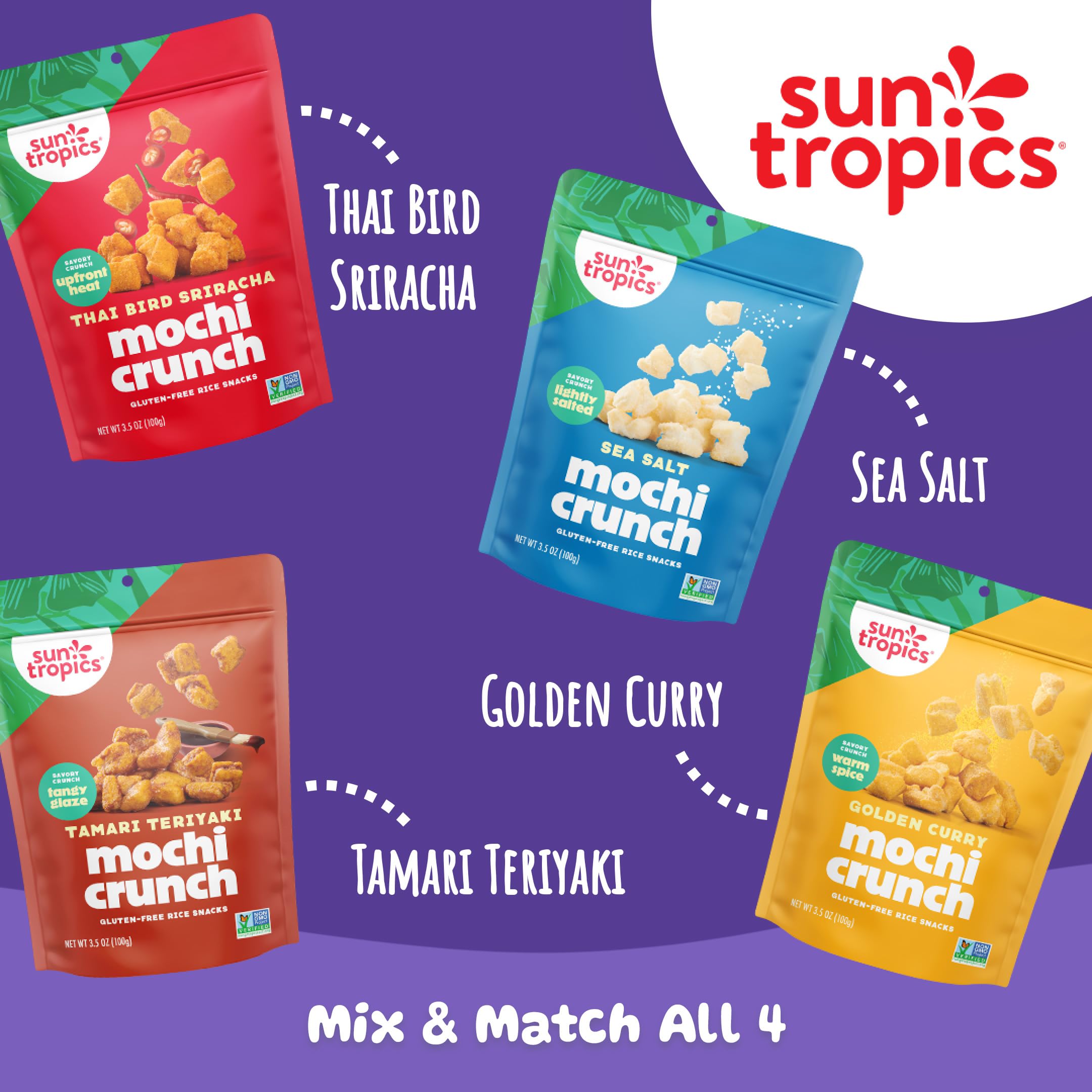 Sun Tropics Mochi Snack Bites, Thai Bird Sriracha, 3.5 oz (6 Pack
